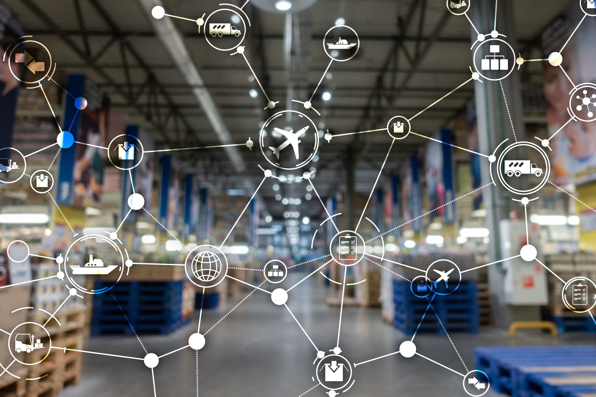 Global logistics network concept. Delivery Planning on virtual screen.